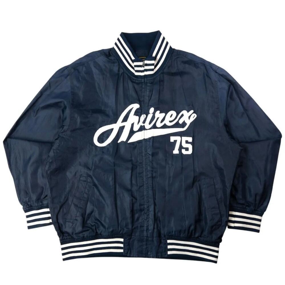 Vintage Avirex Jacket 75 Mens XL Black Windbreaker Full Zip Varsity Baseball Y2K